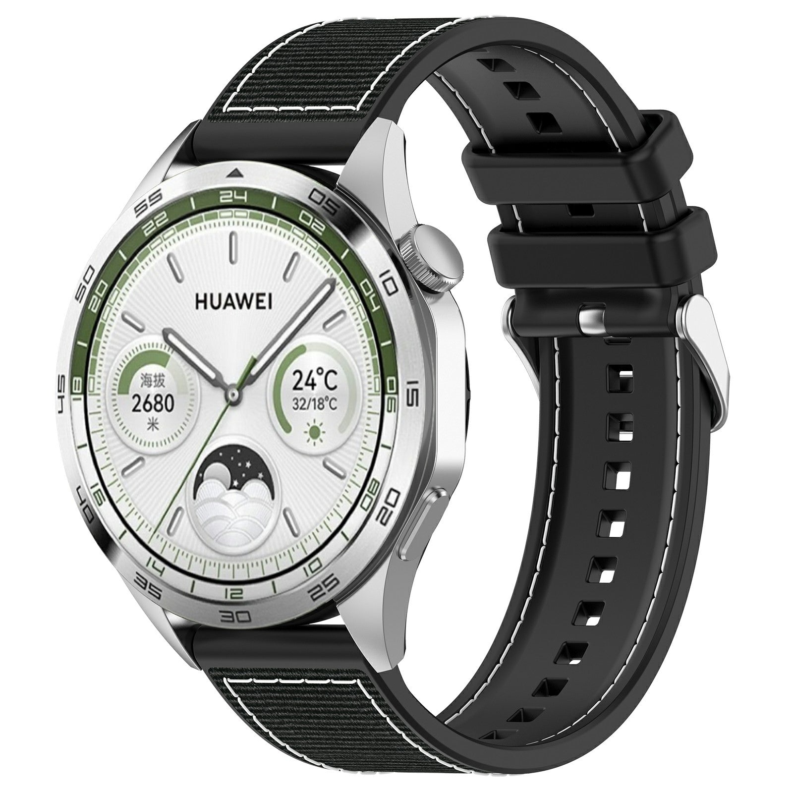 For Samsung Galaxy Watch3 45mm / Huawei Watch GT 4 46mm Watch Strap 22mm Silicone+Nylon Wrist Band - Black For Samsung Galaxy Watch3 45mm / Huawei Watch GT 4 46mm Watch Strap 22mm Silicone+Nylon Wrist Band - Black